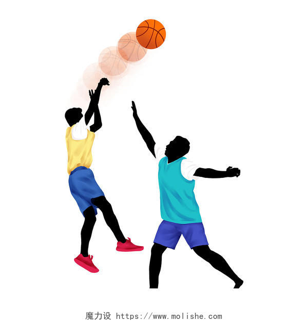 彩色手绘卡通NBA篮球比赛人物运动元素PNG素材